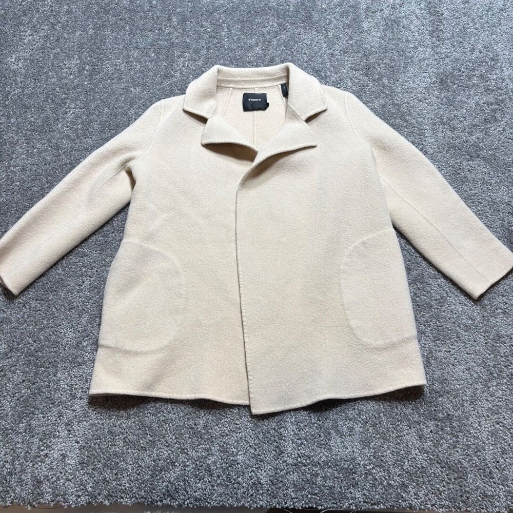 Theory Cashmere Blend Open Coat NEW DIVIDE Womens Medium‎ Ivory Buttonless